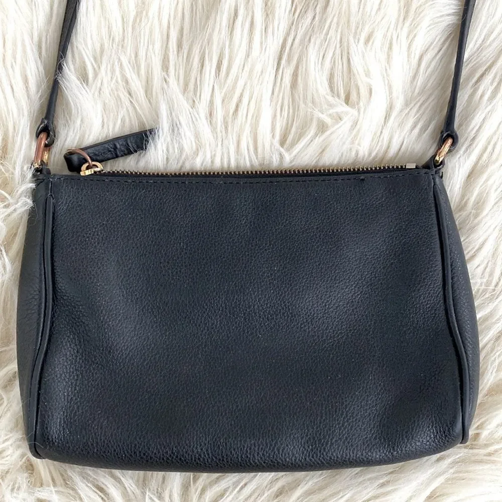 Marc Jacobs Black Leather Crossbody Bag Gold Logo Urban Minimalist Designer
